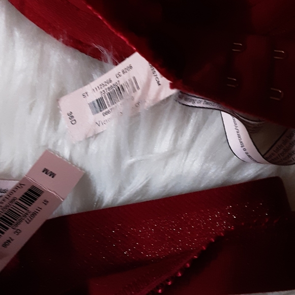 NWT VELVET RUBY RED VELVET BRA AND THONG 36D/MED. - Picture 6 of 6